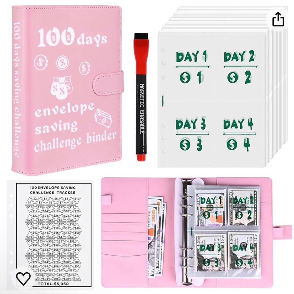 100 Envelopes Saving Challenge Binder With Erasable Marker